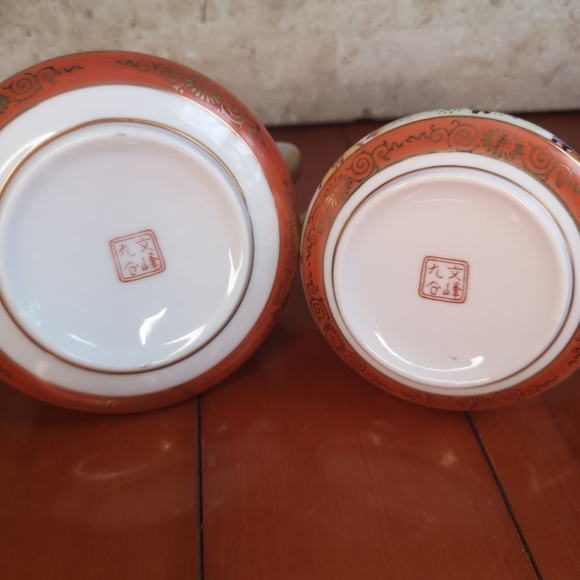 Antique Japan Kutani Bunpo 九谷文峰 Ceramic 2 Pieces Gold Edge Hand-Painted Tea Set - Picture 8 of 12